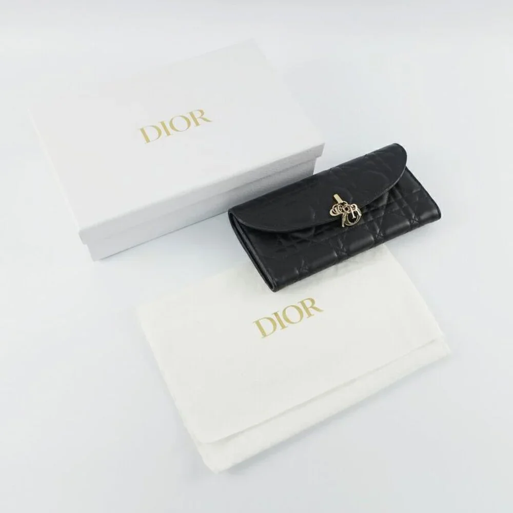 Dior My Violet Wallet Lambskin Black Gold Hardware Long Wallet